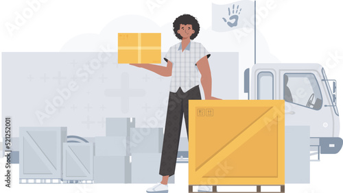The man is holding a box. The concept of humanitarian aid. Vector.