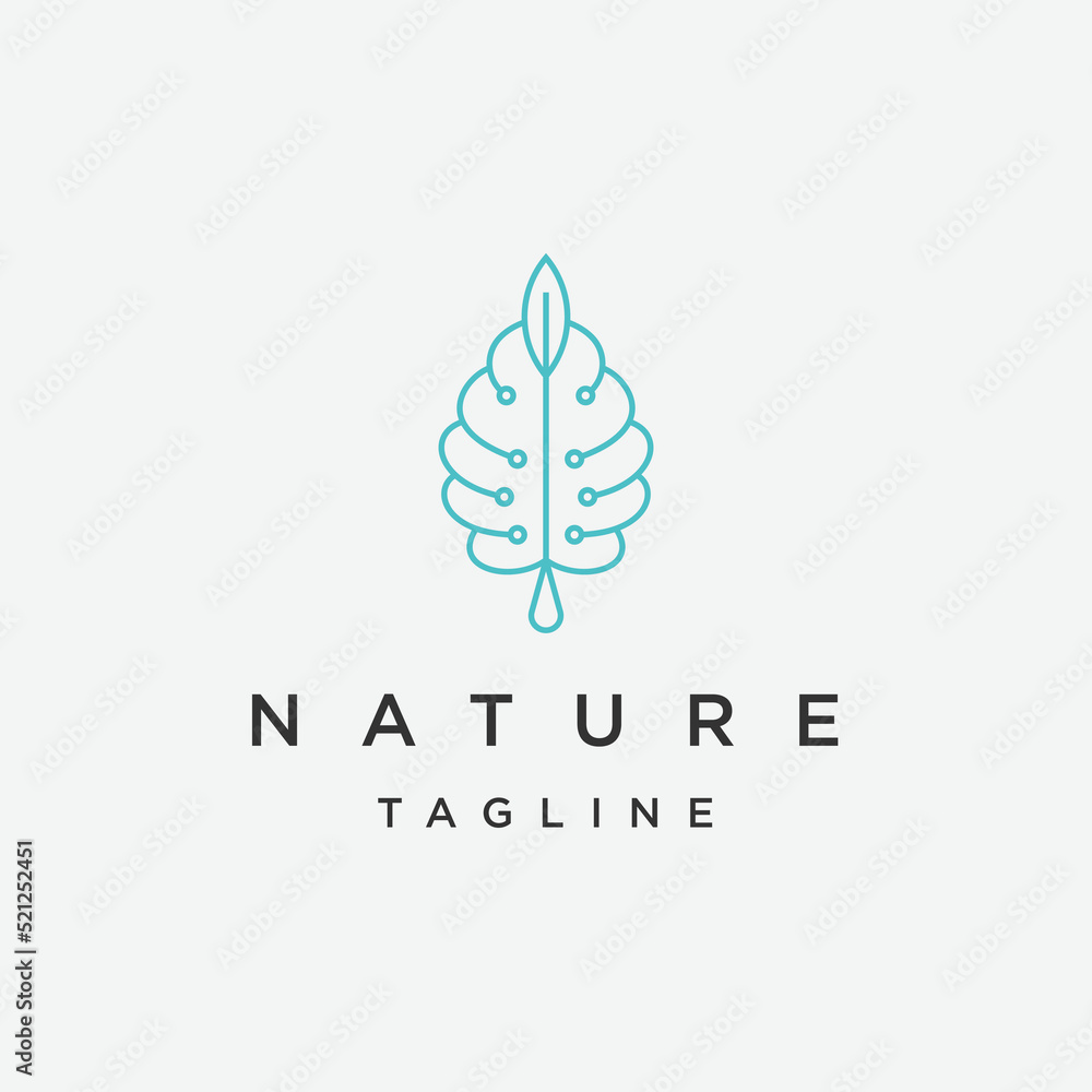 Nature leaf line logo icon design template flat vector