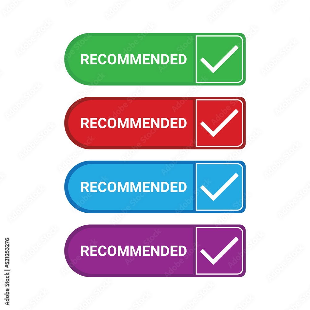 Set Recommended banner isolated on white background. Colorful. Sticker. Label. Vector Illustration Set Recommended banner isolated on white background. Colorful. Sticker. Label. Vector Illustration