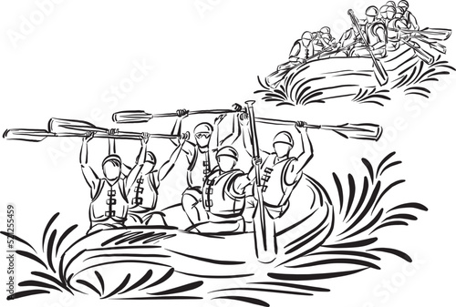 group rafting extreme sport people having fun stroke brush image vector illustration