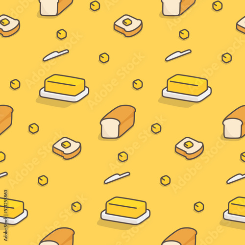 Yellow butter and sliced bread seamless pattern Gift Wrap wallpaper background kawaii doodle flat cartoon vector illustration