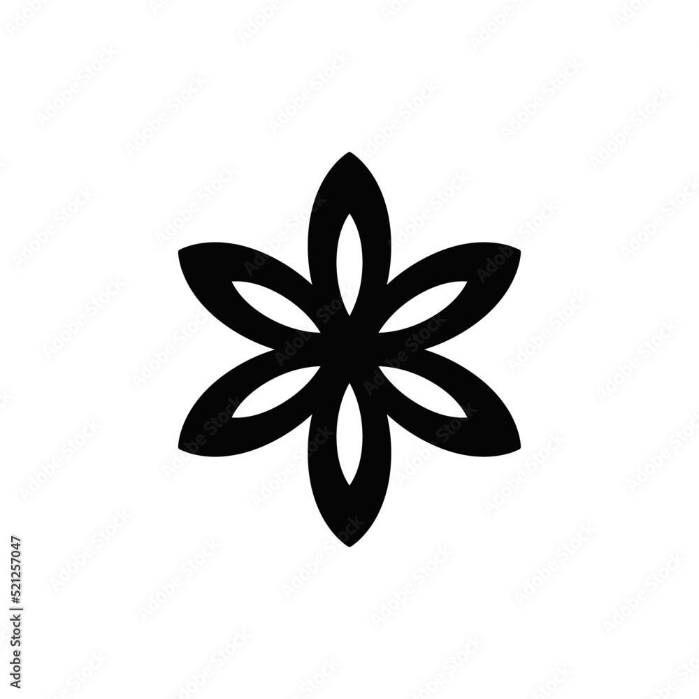 Star anise icon in black flat glyph, filled style isolated on white background