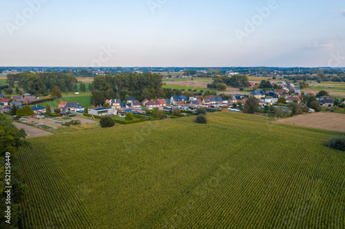 Aerial landscape on an autumn evening in Lebbeke, Belgium