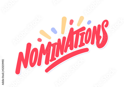 Nominations. Vector handwritten lettering word.