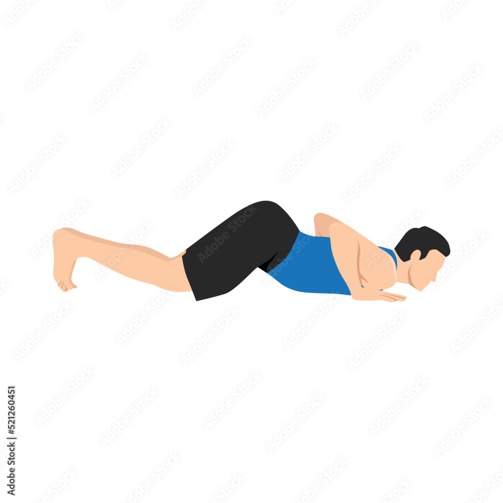 Man doing Eight-Limbed Yoga Pose Ashtangasana exercise. Flat vector illustration isolated on white background Man doing Eight-Limbed Yoga Pose Ashtangasana exercise. Flat vector illustration isolated on white background