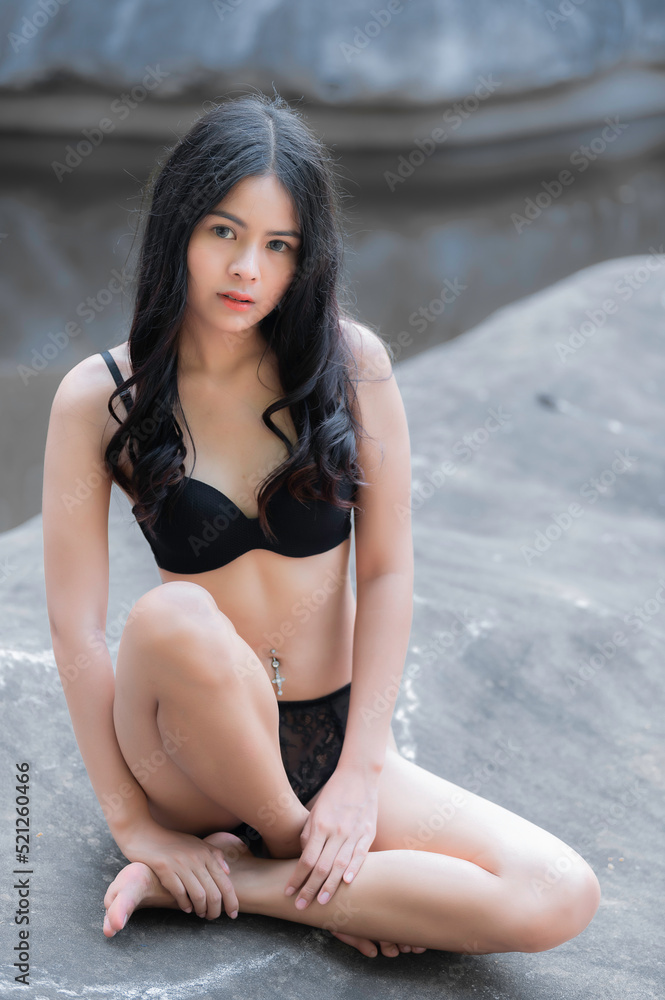 Portrait of asian sexy woman wear bikini at outdoor,Summer concept,Lifestyle of modern women