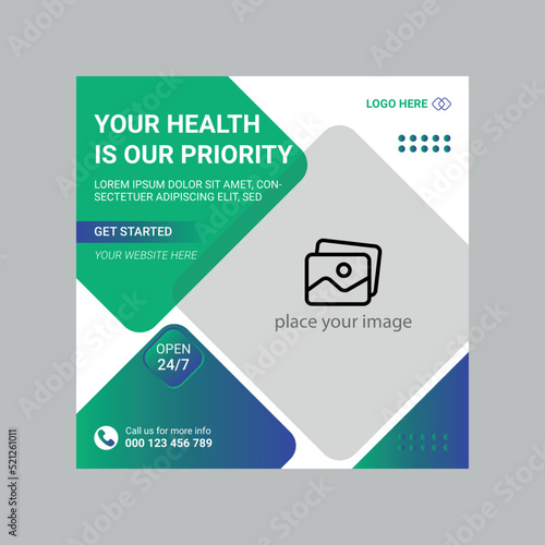 Healthcare Social Media Post template. Modern banner design. Suitable for social media banners template