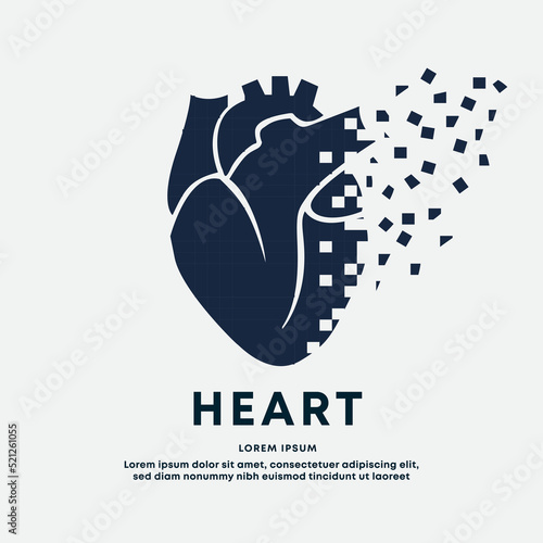 Human heart medical structure. Pixel art Vector logo heart care color silhouette on a white background. EPS 10
