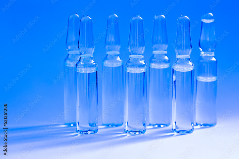 Glass medical ampoules for injection. Ampoules with vaccine, medicine, collagen, vitamins Glass medical ampoules for injection. Ampoules with vaccine, medicine, collagen, vitamins