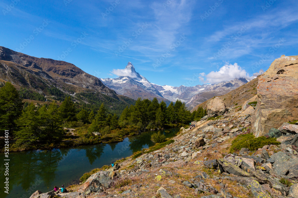 Beautiful landscape in the Swiss Alps in summer, with Matterhorn in the background