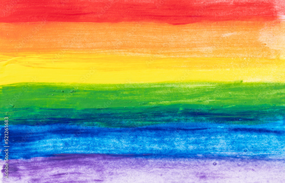 Rainbow pride flag hand painted with watercolors. Abstract LGBT Rainbow flag background