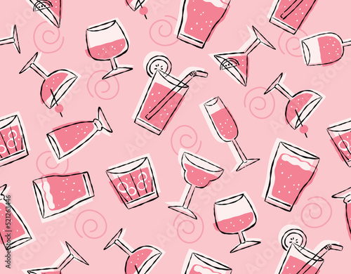 drinking glass pattern with pink color abstract hand draw