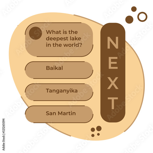 Question1. Question template for a quiz test with three answer options. 