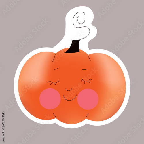 Pumpkins kawaii cute character sticker cartoon  smiling face vegetable gourd happy emotions vector illustration.