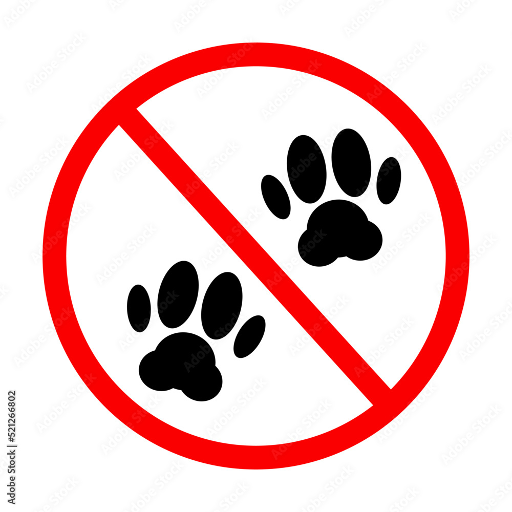 Animal prohibition. Animal tracks and prohibited signs. No pets allowed. Vectors. Animal prohibition. Animal tracks and prohibited signs. No pets allowed. Vectors.