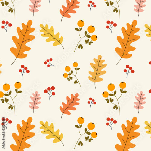 Autumn decorative seamless pattern with acorns and seasonal elements  plants  leaves. Seamless pattern for decoration  fabric  diary. Vector illustration