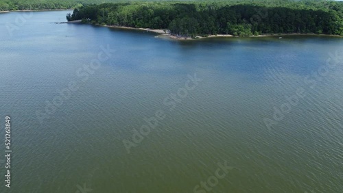 Aerial shot  from the Lake to the boat dock at Jordan Lake in Chapel Hill, NC photo