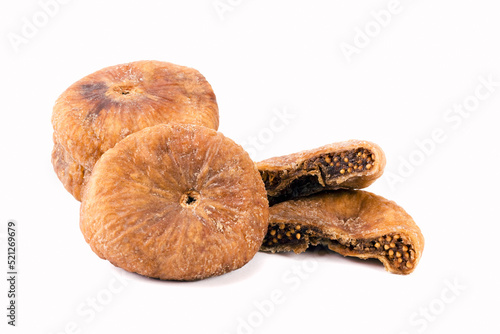 Delicious fruits of dried fig isolated on white background. Close up view.