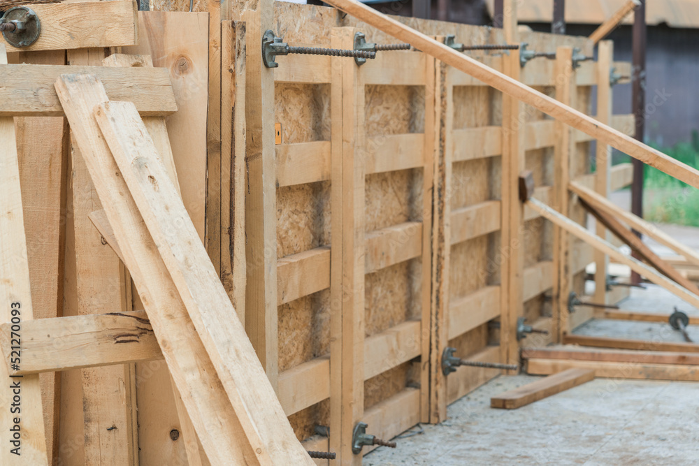 Wooden formwork for pouring concrete from OSB plywood Wooden formwork for pouring concrete from OSB plywood