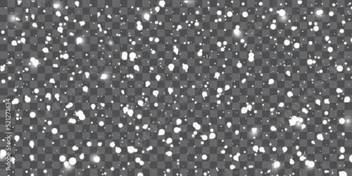 Abstract winter background from snowflakes blown by the wind on a white transparent background. Dust png.