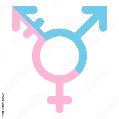 Third gender and sex symbol concept made of half male and half female sign isolated on white background. Symbol of transgender.
