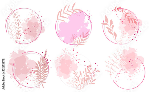 Colorful frames with vector plants and grasses. With leaves and organic shapes. Space for your own design. Minimalist style of hand drawn plants.