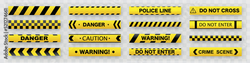 Black and yellow line striped background. Yellow black arrow line. Caution tape. Police tape set. Stripe line background. Warn Caution symbol. Vector illustration © vectorsanta