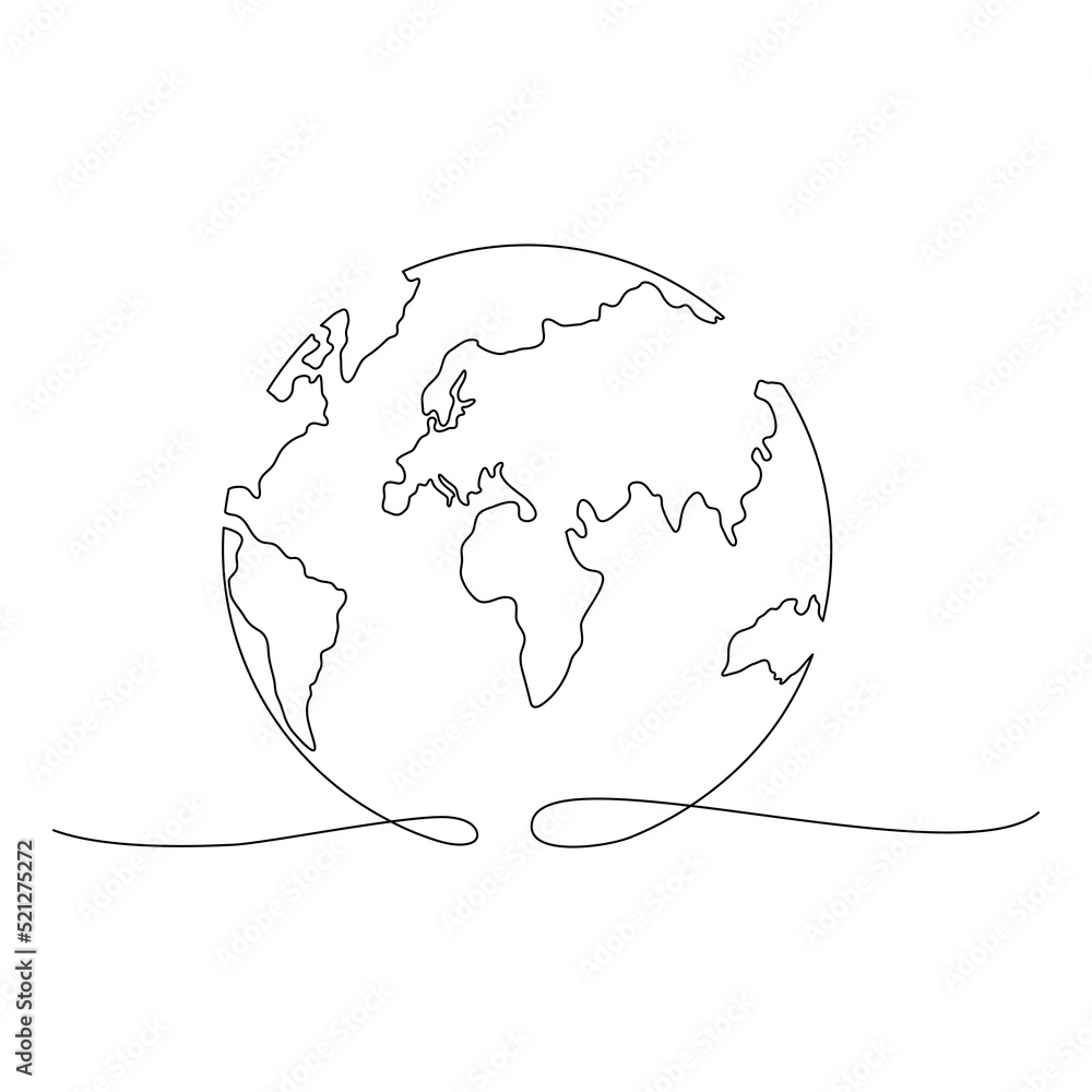 World map one line art. Continuous Earth doodle line drawing. Earth globe hand drawn symbol. Vector illustration isolated on white background. World map one line art. Continuous Earth doodle line drawing. Earth globe hand drawn symbol. Vector illustration isolated on white background.