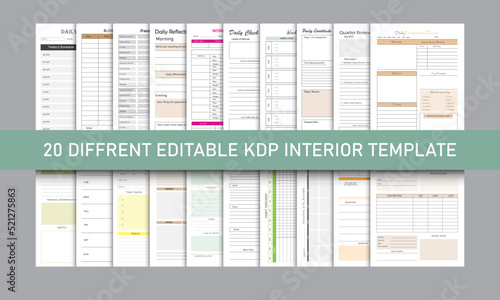 Daily Planner, Productivity Planner, Dream journal, Weekly planner, 20 Different KDP Interior Design Template