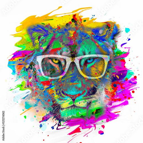 Lion head with colorful cre...