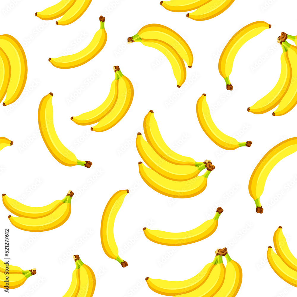 Seamless pattern with bananas isolated on a white background. Pattern for wrapping paper, textile design. Vector illustration