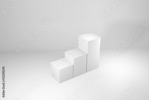 Three square paper boxes mockups on white background  3D white podium  Podium abstract 3d background  stand to show cosmetic products. Stage showcase on pedestal modern 3d studio  minimal podium white