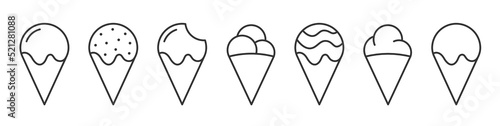 Ice cream Icon set. Ice cream cone line symbols collection. Sundae vector icon in line style. Editable stroke. Vector illustration