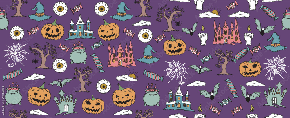 Naklejka premium Halloween symbols hand drawn illustrations