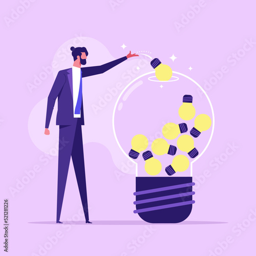 Businessman combining ideas and thoughts to create a bigger and better idea. Brainstorming creative and innovative ideas for the organization. leader with big idea