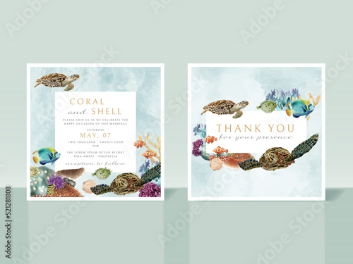 Wedding invitation card with under sea illustration