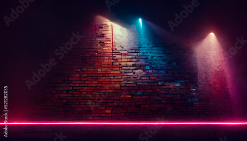 Old brick wall with neon li...