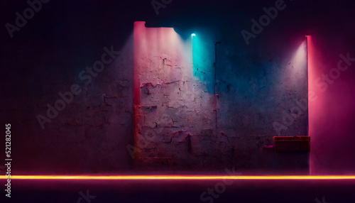 Old brick wall with neon li...