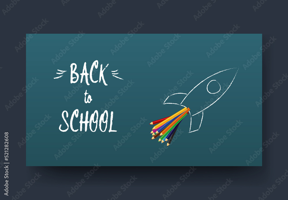 Back to School Horizontal Banner with Spaceship Stock Template | Adobe ...