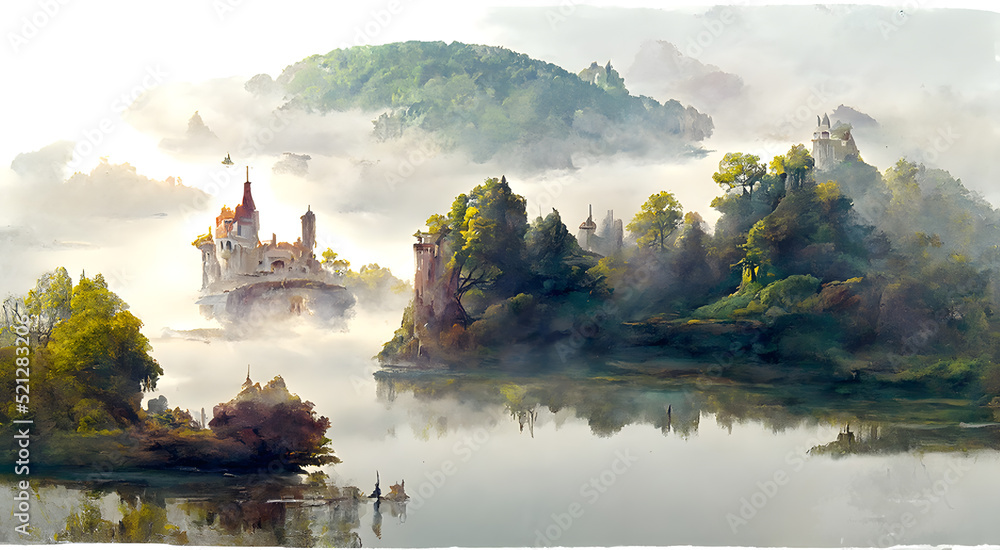 Artists concept of a watercolor painting of small castle, Generative AI