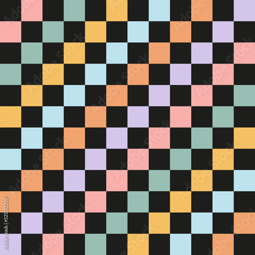 Rainbow Checkerboard vector seamless pattern. Geometric abstract background. Checkered surface design.