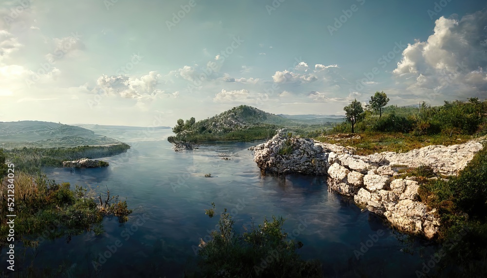 Beautiful landscape of the croatian coastline, sea and cliffs - obrazy, fototapety, plakaty 