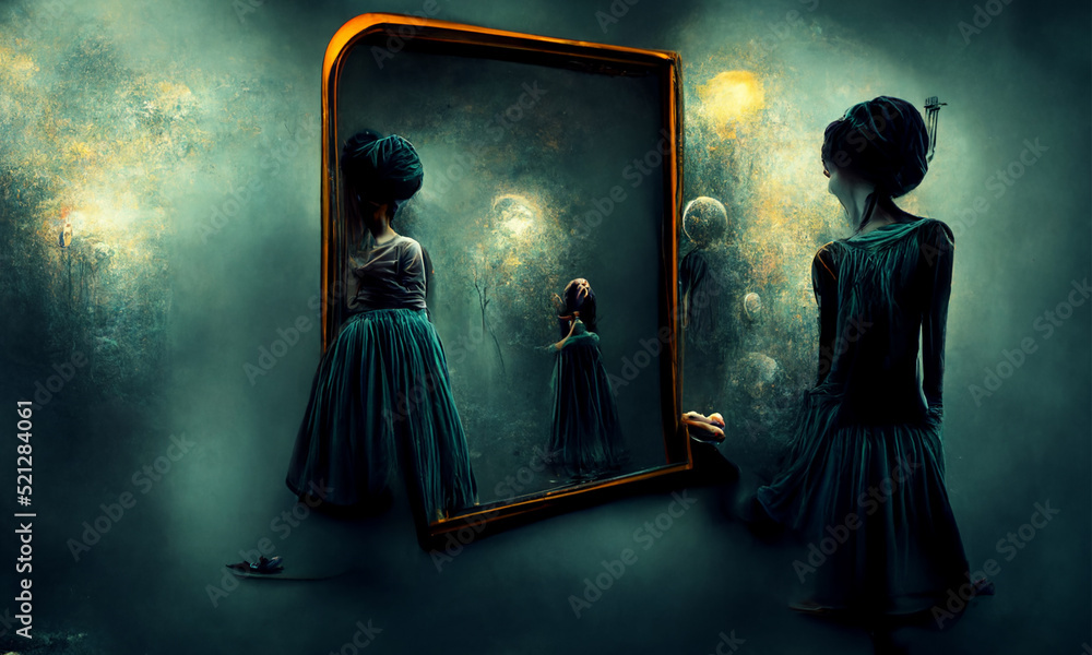 dark world behind mirror, surreal, digital art ilustração do Stock