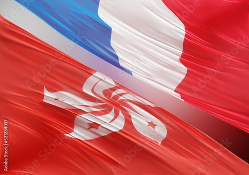 Photography Abstract Hong Kong with French Flag 3D Render (3D Artwork)