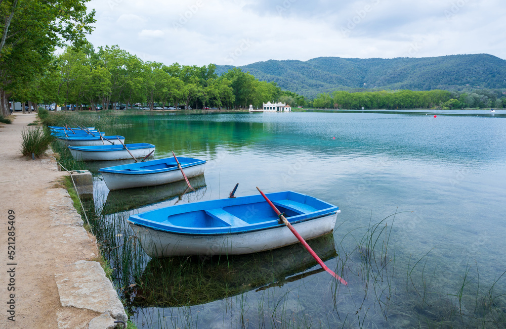 Landscape with boats in the lake of Banyoles, Spain