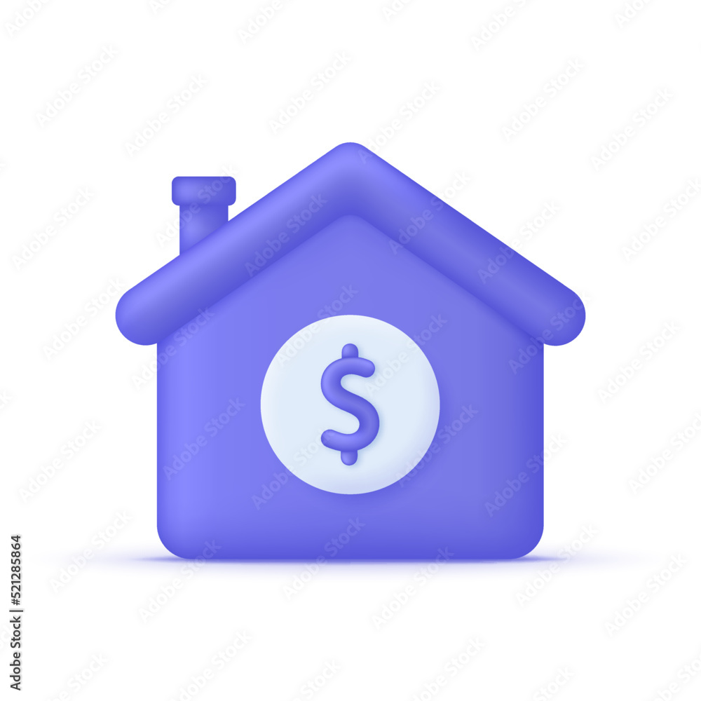 3D House symbol with dollar icon isolated on white background. Real estate, home and mortgage concept. Smart home. 3D House symbol with dollar icon isolated on white background. Real estate, home and mortgage concept. Smart home.