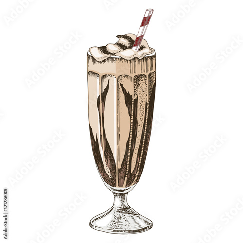 Frappe iced latte in a tall glass with cream