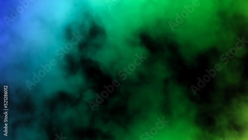 Abstract mystic smoke illuminated by multicolored neon light. Colorful magic steam on a black background. Smoke night fantasy pattern. 