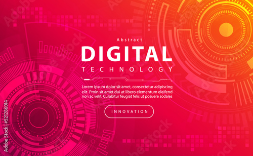 Digital technology banner red pink background concept, technology light yellow effect, abstract tech, innovation future data, internet network, Ai big data, line dot connection, illustration vector