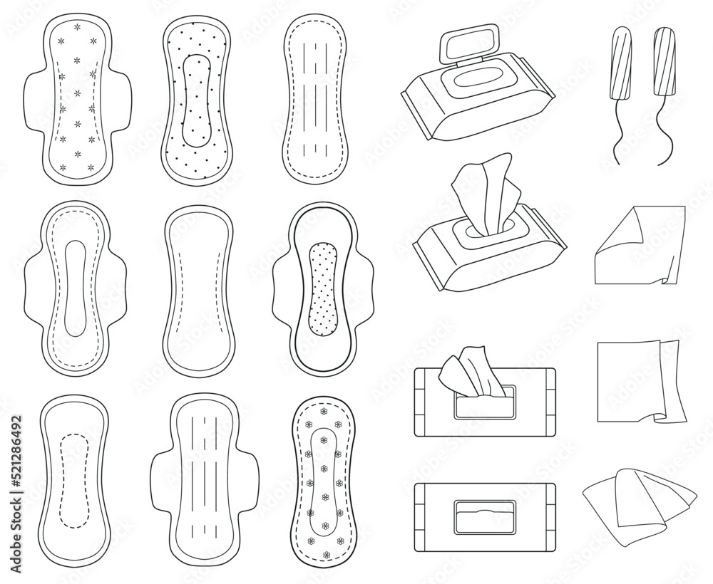 Set feminine hygiene products. Sanitary pads tampon feminine wipe panty
